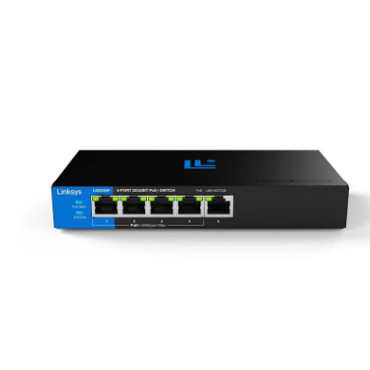 Switch Linksys LGS105P de 5 Puertos (GE, 4 Puertos PoE+, 60W, Metálico) 1