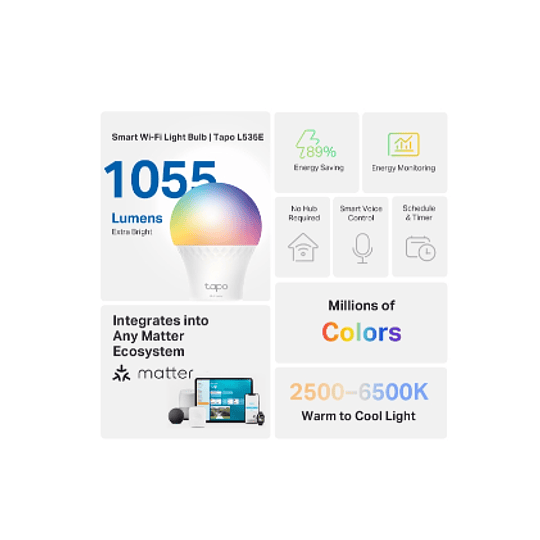 Ampolleta LED inteligente TP-Link Tapo L535E RGB multicolor con control por app