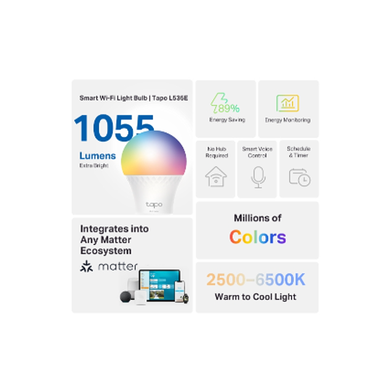 Ampolleta LED inteligente TP-Link Tapo L535E RGB multicolor con control por app 2