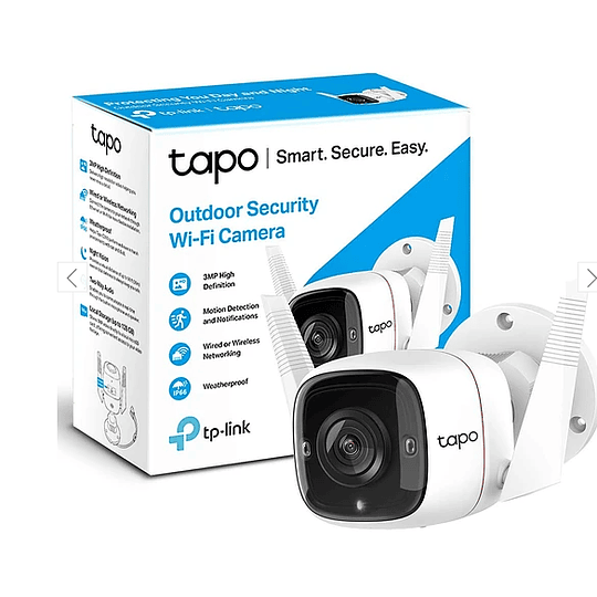 Cámara IP Tapo Wifi exterior 3MP visión nocturna de 30m audio bidireccional soporta almacenamiento de hasta 128GB 