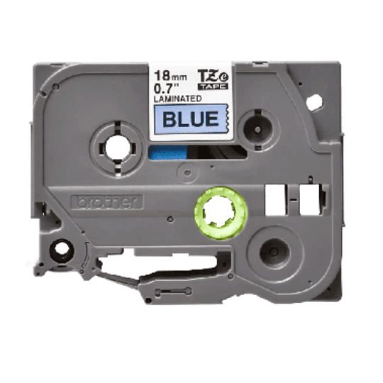 Cinta laminada Brother (Texto negro sobre fondo azul 18mm)