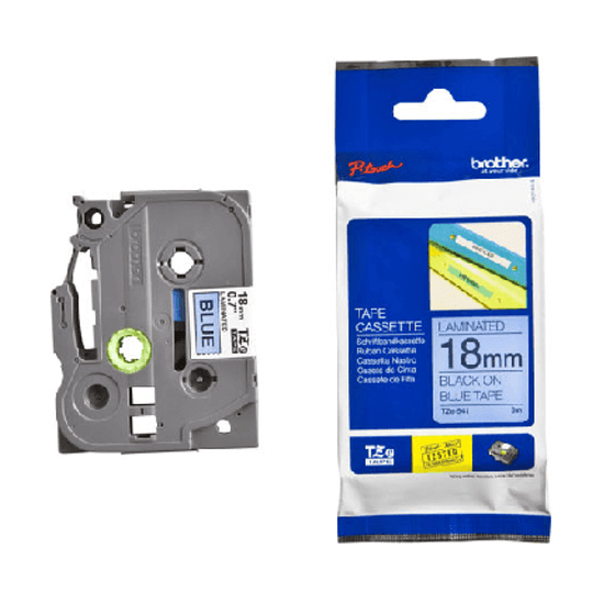 Cinta laminada Brother (Texto negro sobre fondo azul 18mm)