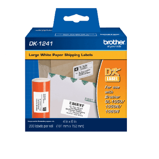 Etiquetas Grandes de Papel para Envíos Brother DK1241, Blanco, 101 x 152 mm (200 etiquetas)