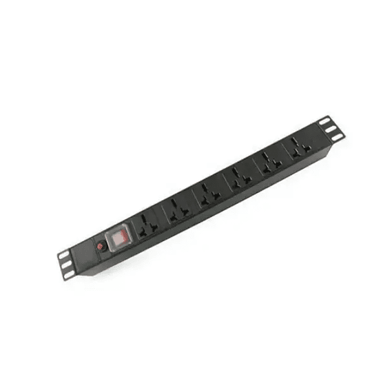 PDU ZKTeco de 6 puertos Schuko para racks, tipo zapatilla, color negro, ideal para centros de datos