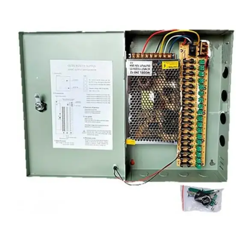 Fuente de alimentación ZKTeco ZK-20A-18CH: 18 canales, 12V DC, 20A, gabinete metálico 1
