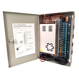 Fuente de Poder con Gabinete ZKTeco de 12 volt 30 amperes con 18 canales de conexión