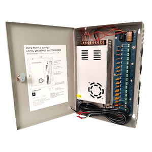 Fuente de Poder con Gabinete ZKTeco de 12 volt 30 amperes con 18 canales de conexión