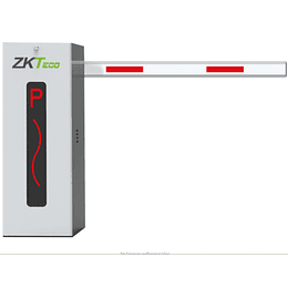 Barrera vehicular izquierda con pluma telescópica de 6 metros. cuerpo color gris con indicado