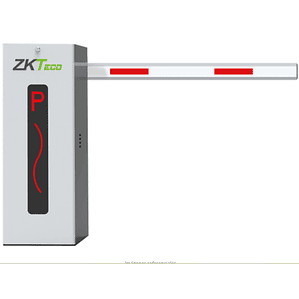 Barrera vehicular izquierda con pluma telescópica de 6 metros. cuerpo color gris con indicado