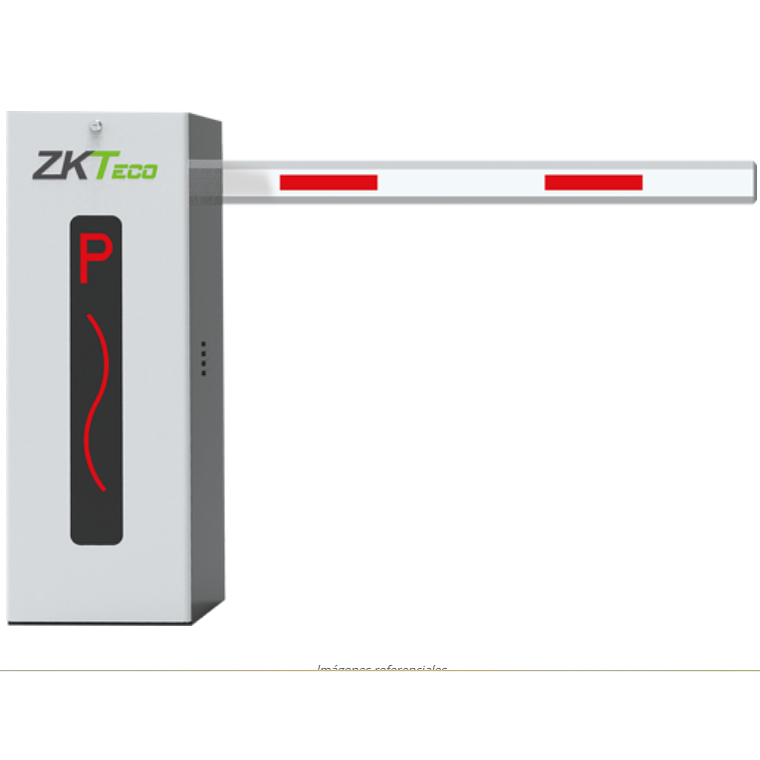 Barrera vehicular izquierda con pluma telescópica de 6 metros. cuerpo color gris con indicado 1