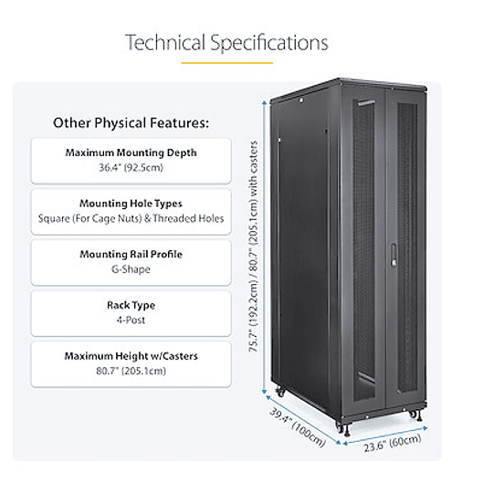 Rack Armario de Equipos de 4 Columnas 42U - Profundidad de 36in