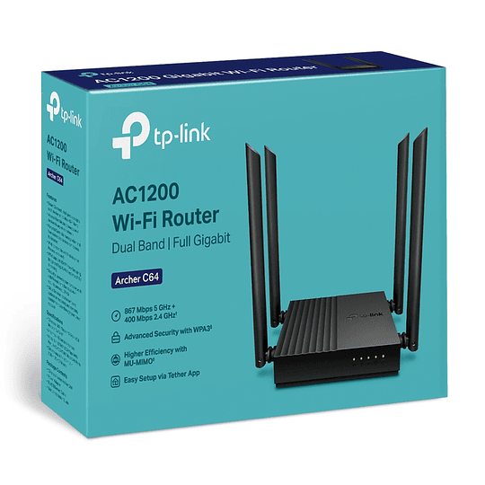 Router inalámbrico TP-LINK Archer C64 V1 -  conmutador 4 puertos - 1GbE - Wi-Fi 5 - Doble banda