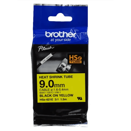 Cinta Brother 9,0mm Am Termo retráctil 1,6-5,4mm Negro en Amarillo de 1,5mt