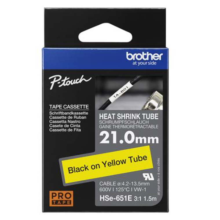 Cinta termoretráctil Brother 21mm. negro en amarillo 1,5m 1