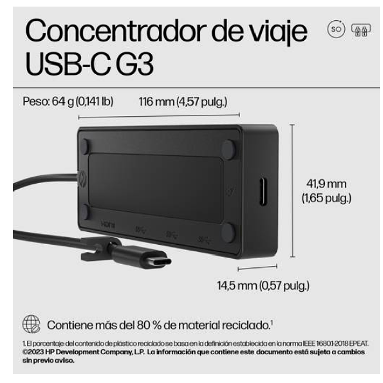 Adaptador HP - USB-C - Travel HUB G3 5