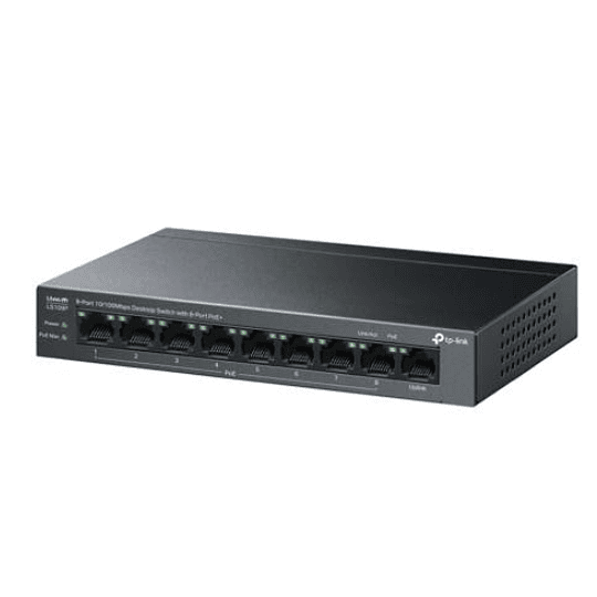 Switch de sobremesa de 9 puertos a 10/100 Mbps con 8 puertos PoE+