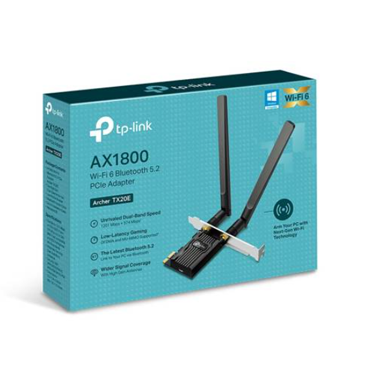 Adaptador de Red Bluetooth TP-Link Archer TX20E, AX1800 Wi-Fi 6 Bluetooth 5.2 PCIe, 2 Antenas 2