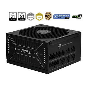 Fuente de Poder MSI MAG 1000 W PCIE5, Full Modular, Conector 12V-6x2, Certificada 80 PLUS GOLD