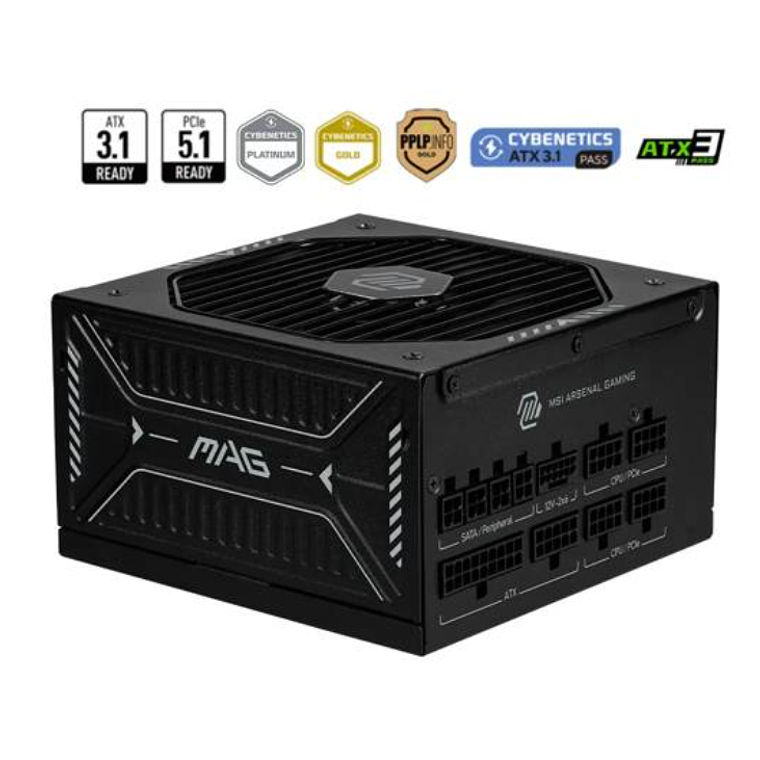 Fuente de Poder MSI MAG 1000 W PCIE5, Full Modular, Conector 12V-6x2, Certificada 80 PLUS GOLD 1