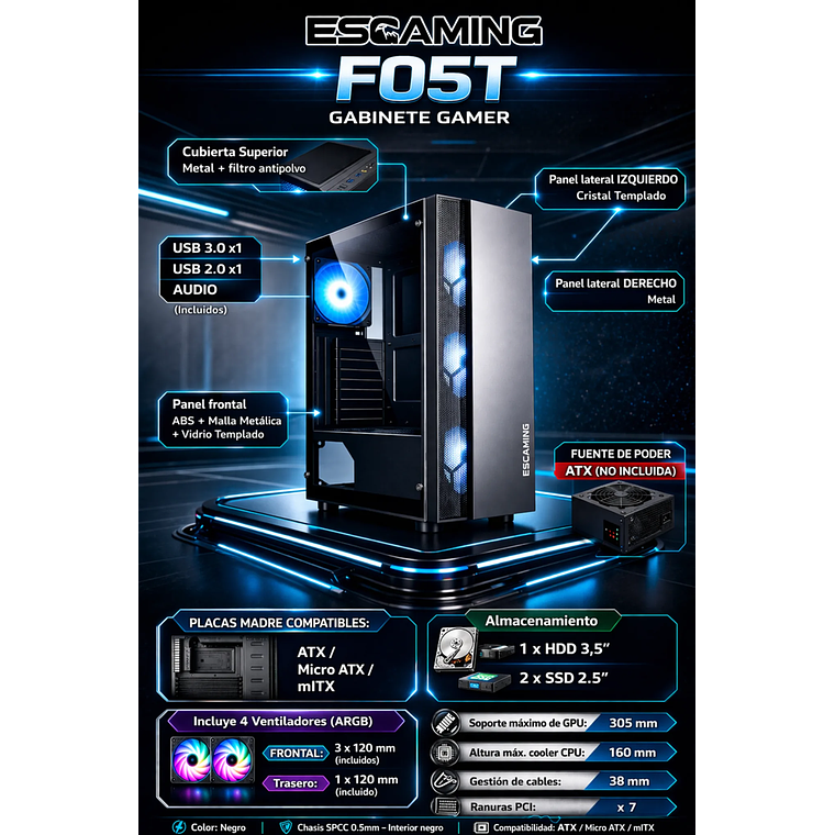 PC Gamer INT-03 (Intel i5-12600K, 16GB Ram, 512GB SSD, RTX 3050, FreeDOS) ARGB Cooling 5