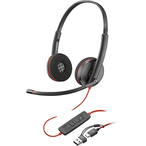 Auricular Poly Blackwire 3220 con adaptador USB-C/A 