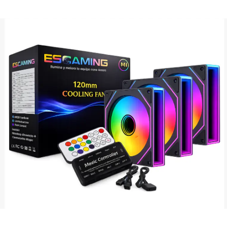 Kit de Ventiladores ESGAMING EZ-A18 ARGB (120mm, 3 unidades, Control, Negro) 1