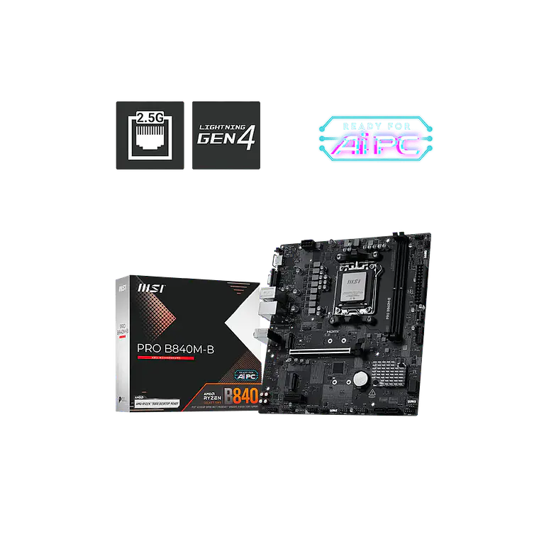 Placa Madre MSI PRO B840M-B (Micro ATX - AMD B840 PCIe 4.0 M.2, EZ PCIe Clip II, LAN 2.5G) 2