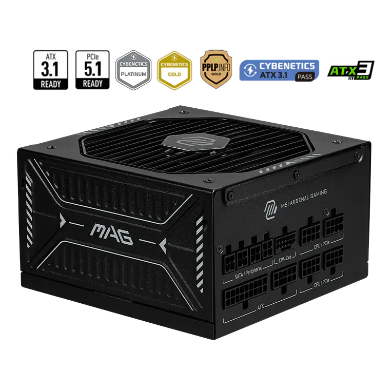 Fuente de Poder 850W MSI MAG A850GLS PCIE5 80+ Gold Modular 1