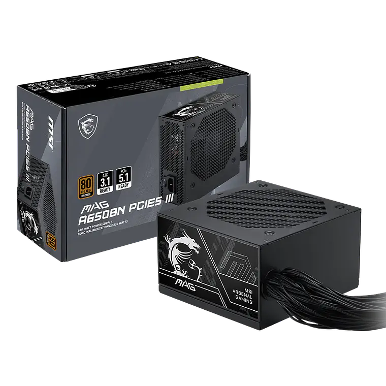 Fuente de Poder 650W MSI MAG A650BN PCIE5 III 80+ Bronze 1