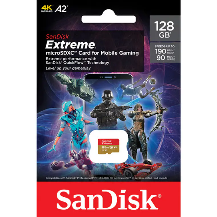 Tarjeta MicroSDXC 128GB SanDisk Extreme A2 / Video Class V30 / UHS-I U3 / Class10  3
