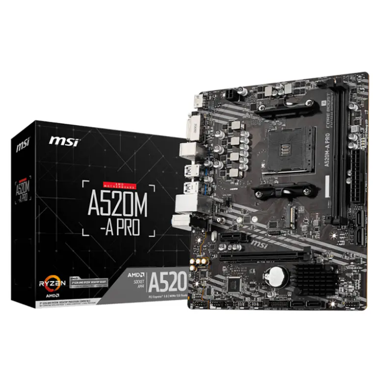 Placa Madre MSI A520M-A PRO Socket AMD AM4 DDR4 Micro-ATX para Ryzen 3000 y PCs Eficientes 4