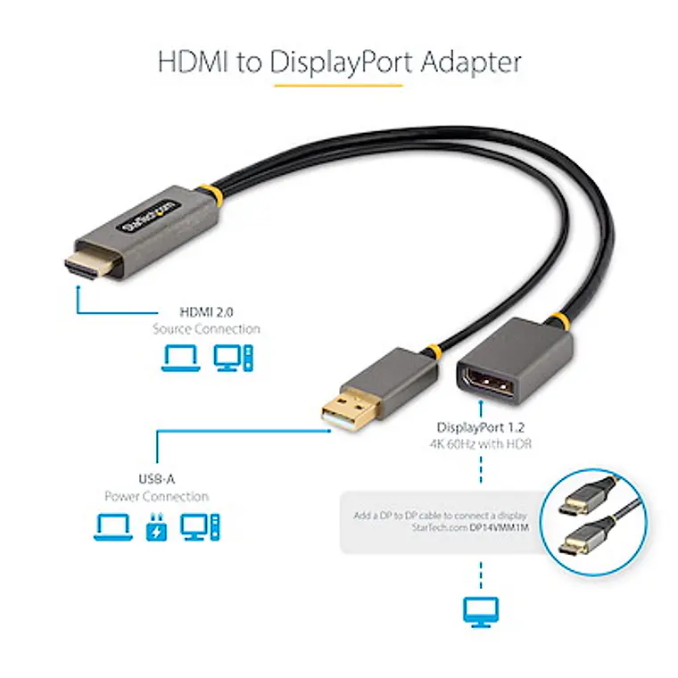 Adaptador HDMI a DisplayPort Hembra, (Activo 4K 60Hz HDMI 2.0 a DP 1.2) 5