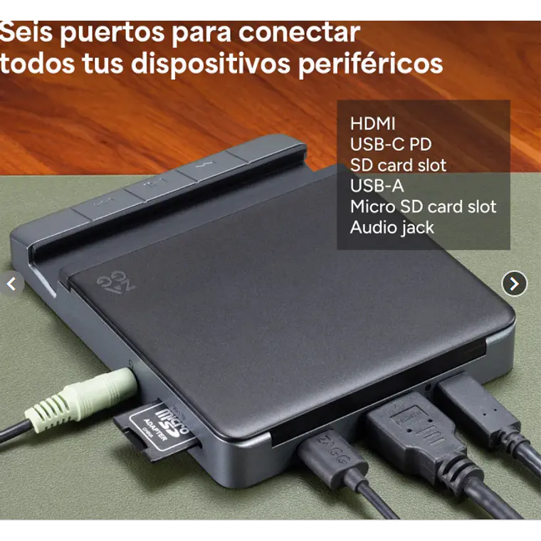 Hub multimedia Zagg de 6 puertos USB-C, Gris/Negro 1