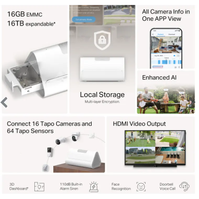Central Hub inteligente con Almacenamiento local para Cámaras, sensores y timbres TP Link 4