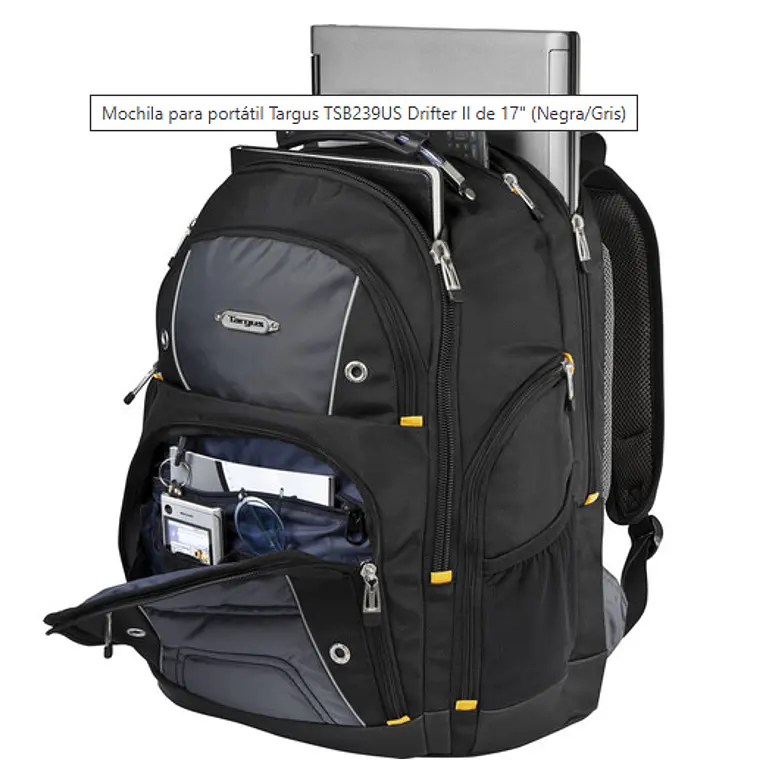 Mochila para notebook Targus Drifter II de 17“ - Negra/Gris 3