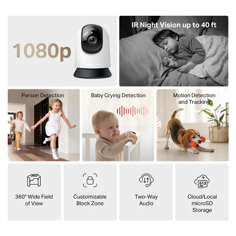 Cámara Wi-Fi de seguridad 360 para el hogar Tp-Link MC200 5