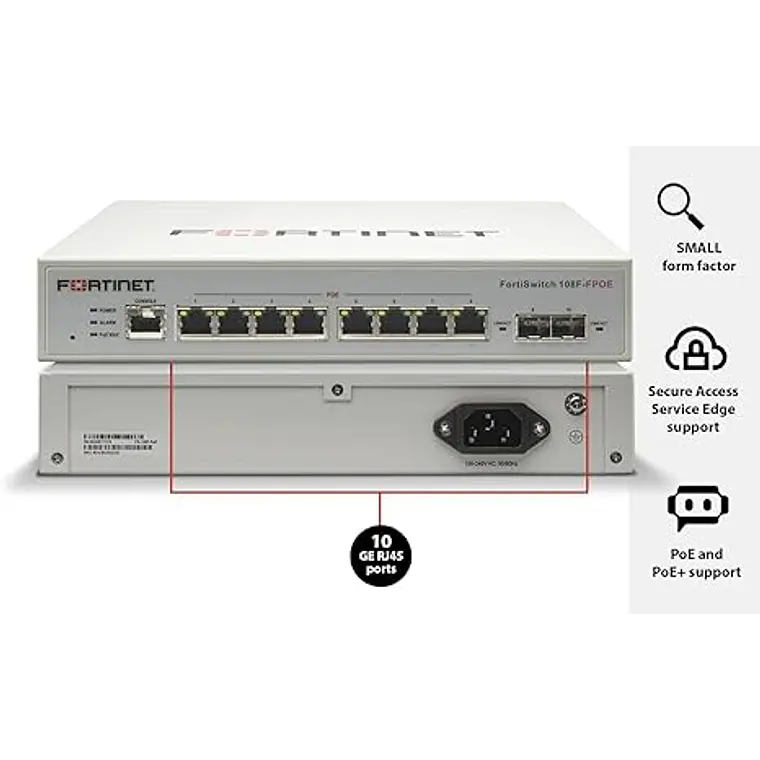 Switch 8 Puertos Fortinet FortiSwitch 108F-FPOE L2+ PoE 4