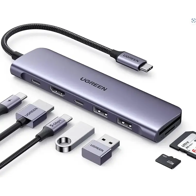 Docking Ugreen CM195 7en1 Ethernet Gigabit, HDMI 4K, carga USB-C PD 100W y doble lector de tarjetas 2