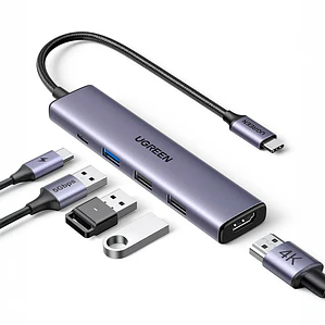 Hub Multipuerto UGREEN USB-C. Entradas 3*USB 3.0, 1*HDMI 4K，1*USB-C PD 100W. 