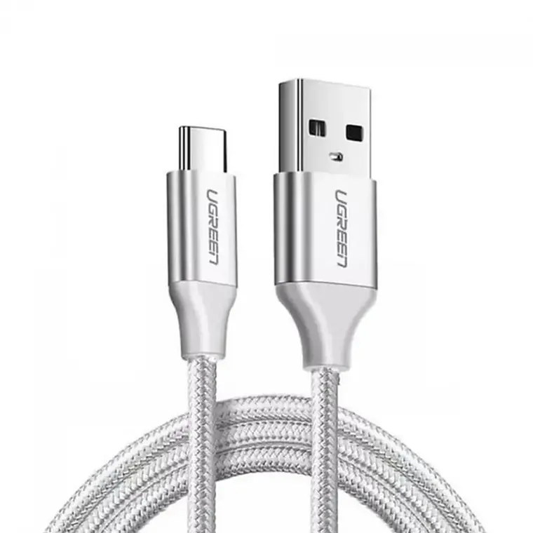 Cable USB A 2.0 a USB-C Blanco 1 Metro UGREEN. Cable niquel trenzado de aluminio 1