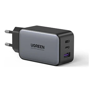 Cargador Rápido UGREEN 65W GaN Tech. 2 puertos USB-C. 1 puertos USB-A