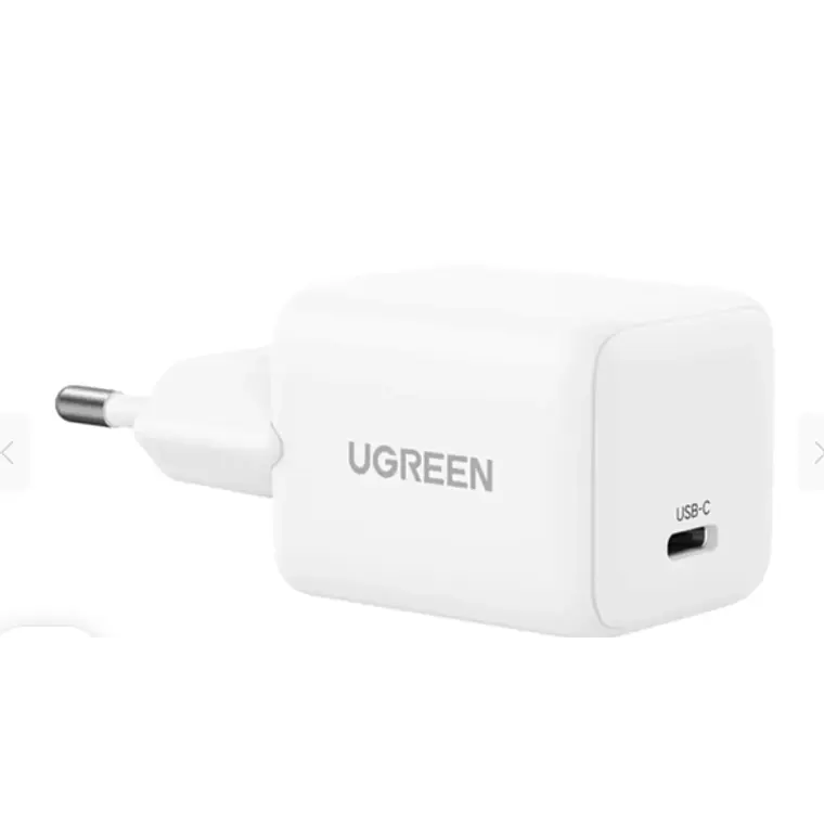 Cargador Rápido Ugreen GaN de 20W (USB-C 1x, PD 3.0, Blanco) 1