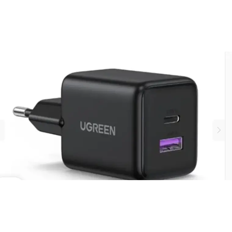 Cargador rápido 30W Ugreen 2 puertos. 1P USB-C y 1P USB-A 30W. Negro 1