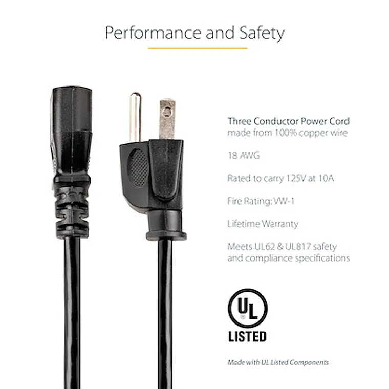 Cable de Alimentación 1,8m NEMA 5-15P a C13 10A 125V PXT101 3