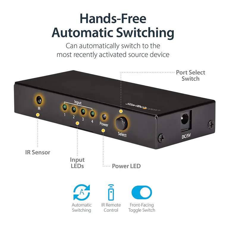 Switch Conmutador Automático HDMI 4 Puertos 4K 60Hz StarTech.com (VS421HD20) 3