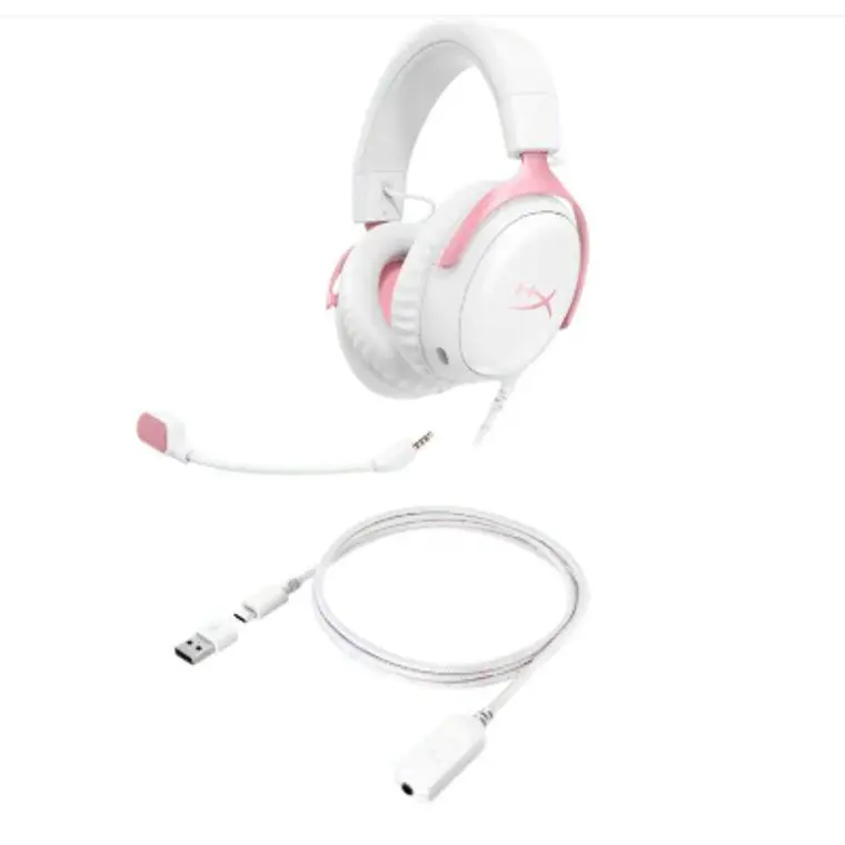 Audífonos Gamer HyperX Cloud III White Pink 53mm USB 3.5mm (9W1Q4AA) 5