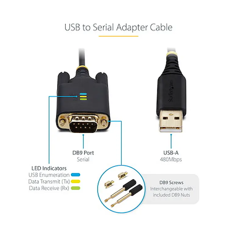 Cable Adaptador USB a Serie RS232 DB9 de 3m FTDI con Retención COM StarTech.com (1P10FFC-USB-SERIAL) 3