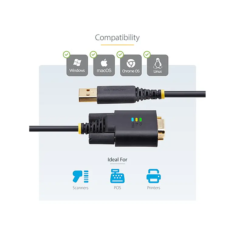 Cable Adaptador USB a Serie RS232 DB9 de 3m FTDI con Retención COM StarTech.com (1P10FFC-USB-SERIAL) 4