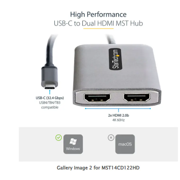 Hub MST USB-C a HDMI Doble 4K 60Hz StarTech MST14CD2HD 6