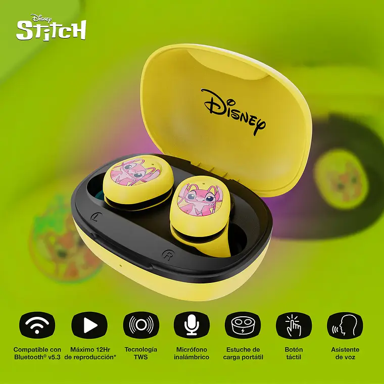 Audífonos Bluetooth Xtech In-Ear, TWS, Disney Stitch, BT 5.1, Yellow 7